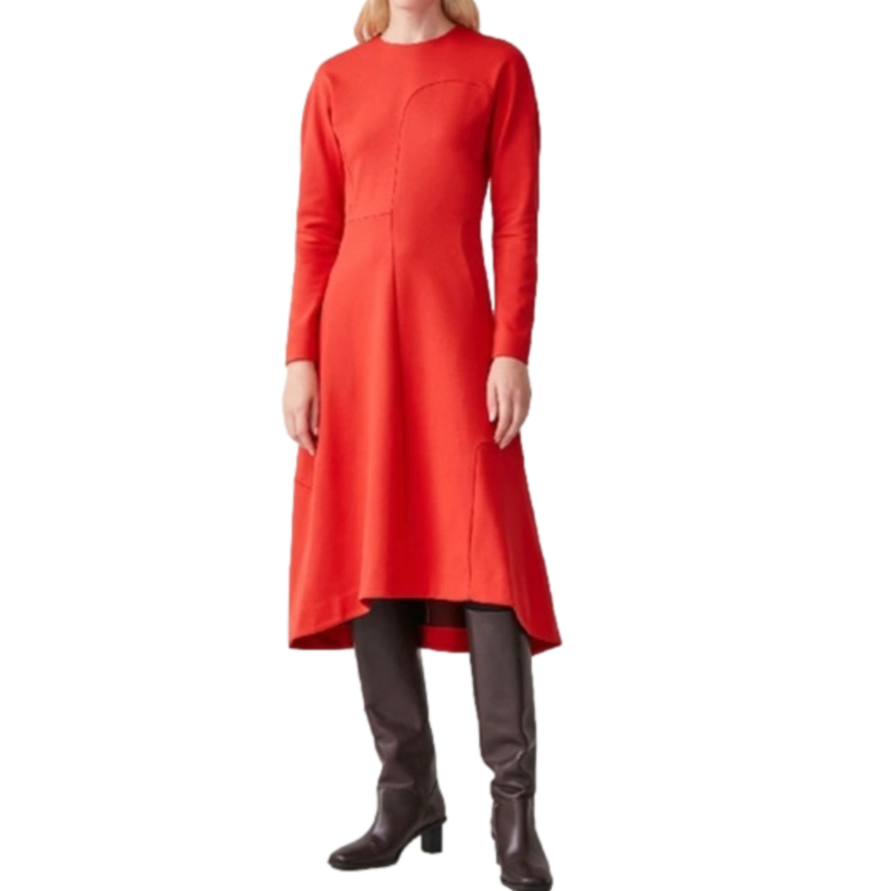 COS Red Asymmetrical Midi Dress Long Sleeve Festive Christmas Primary Red Size 6